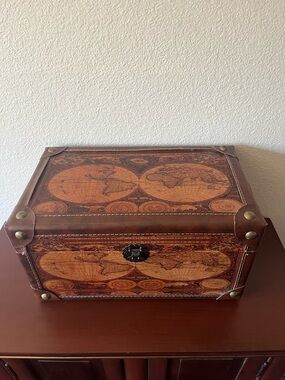 Vintage Style Map Storage Box Old world trinket box 14” by 7.5”